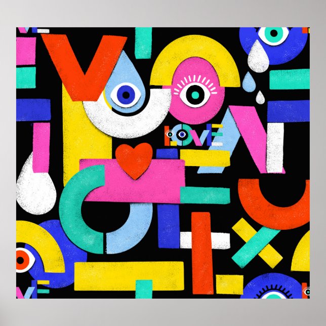 Abstract love, eyes: colourful pattern poster (Front)