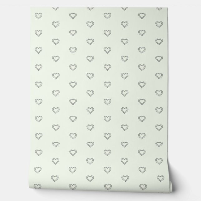 Abstract Love Hearts Pattern Pastel Light Green Wallpaper (Unrolling)