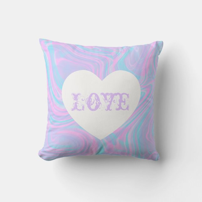 Abstract Love Valentines Pink White Heart Colourfu Cushion (Front)