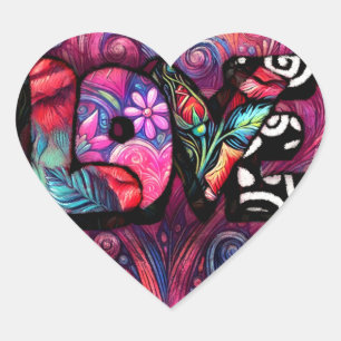 Abstract Love Word Graffiti Valentine Floral Pink Heart Sticker