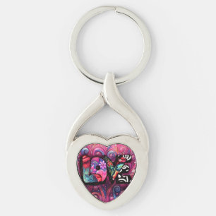 Abstract Love Word Graffiti Valentine Floral Pink Key Ring