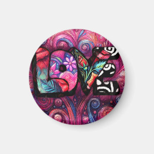 Abstract Love Word Graffiti Valentine Floral Pink Magnet