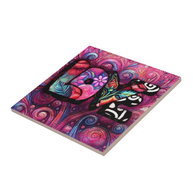 Abstract Love Word Graffiti Valentine Floral Pink Tile (Side)