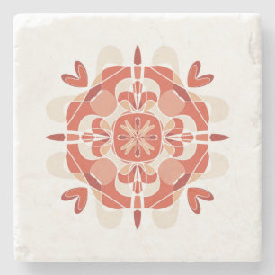 Abstract Lovely Red Mandala White Background Stone Coaster