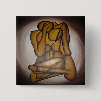 Abstract Lovers Contemporary Art In Ochre And Brow 15 Cm Square Badge