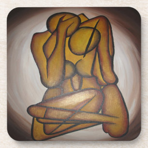 Abstract Lovers Contemporary Art In Ochre And Brow Coaster