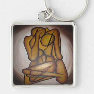 Abstract Lovers Contemporary Art In Ochre And Brow Key Ring