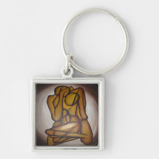 Abstract Lovers Contemporary Art In Ochre And Brow Key Ring