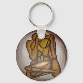Abstract Lovers Contemporary Art In Ochre And Brow Key Ring