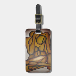 Abstract Lovers Contemporary Art In Ochre And Brow Luggage Tag