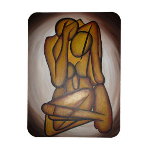 Abstract Lovers Contemporary Art In Ochre And Brow Magnet