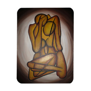 Abstract Lovers Contemporary Art In Ochre And Brow Magnet