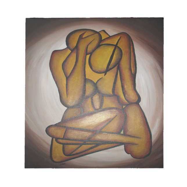 Abstract Lovers Contemporary Art In Ochre And Brow Notepad (Front)