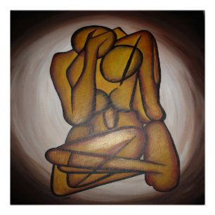 Abstract Lovers Contemporary Art In Ochre And Brow Poster