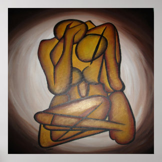 Abstract Lovers Contemporary Art In Ochre And Brow Poster