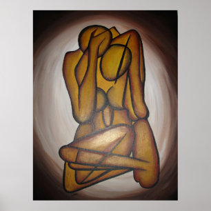 Abstract Lovers Contemporary Art In Ochre And Brow Poster