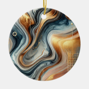Abstract Luxe Marble Ornament – Elegant Gold & Nav
