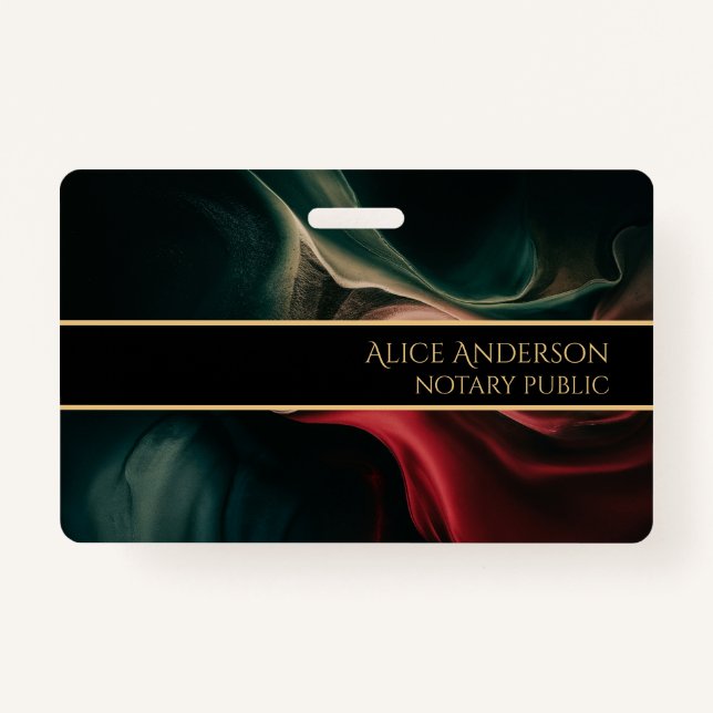 Abstract luxury black red green gold elegant glam ID badge (Front)