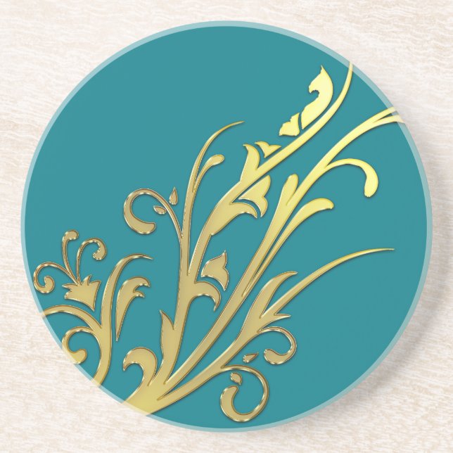 Abstract Luxury Faux Gold Flower Coaster (Front)