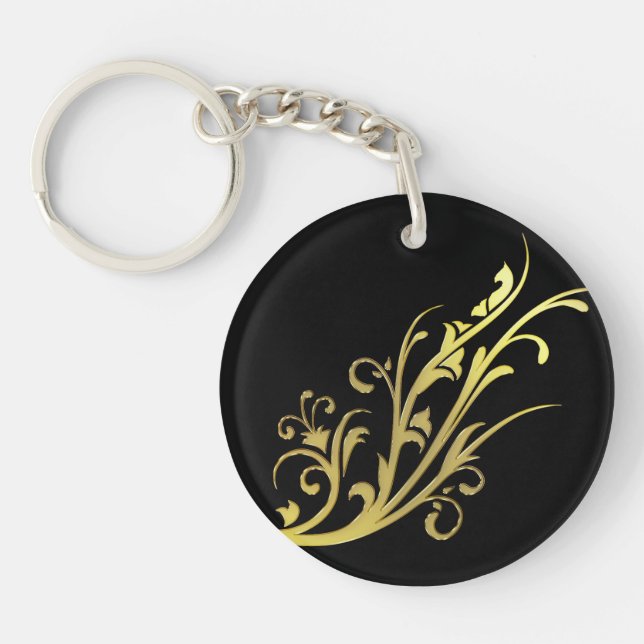 Abstract Luxury Faux Gold Flower Key Ring (Front)