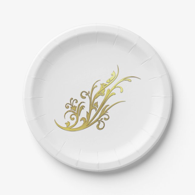Abstract Luxury Faux Gold Flower Paper Plate (Front)