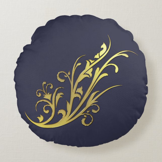 Abstract Luxury Faux Gold Flower Round Cushion (Front)