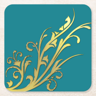 Abstract Luxury Faux Gold Flower Square Paper Coaster