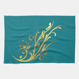 Abstract Luxury Faux Gold Flower Tea Towel