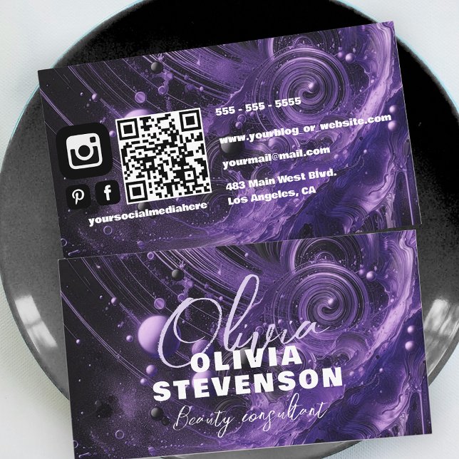 Abstract Luxury Glam Purple Beauty Consultant Business Card (Creator Uploaded)