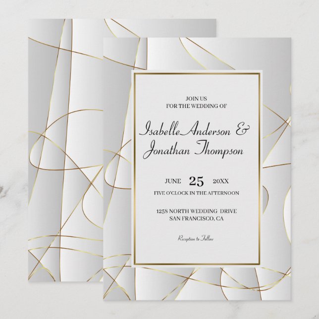 Abstract Luxury Golden Lines Wedding Invitation (Front/Back)