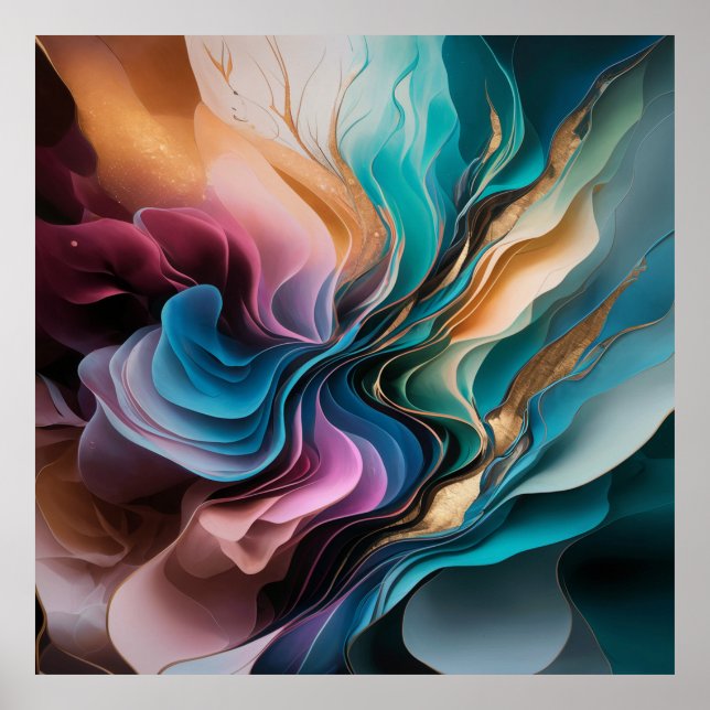 Abstract Luxury vibrant colours teal orange gold Poster (Front)