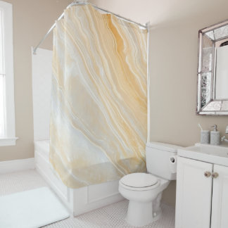 Abstract Luxury White Orange Marble Shower Curtain