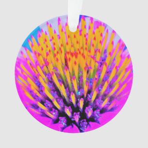 Abstract Macro Hot Pink and Yellow Coneflower Ornament