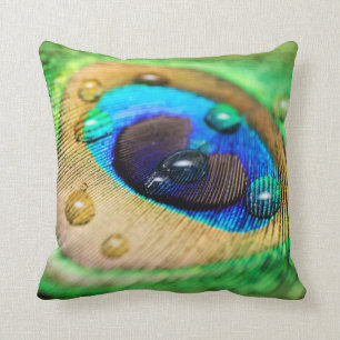 Abstract Macro Peacock Feather Drops Cushion