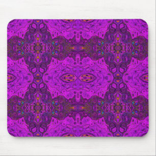 Abstract Magenta and Black Groovy Pattern Mouse Mat