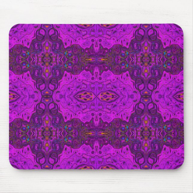 Abstract Magenta and Black Groovy Pattern Mouse Mat (Front)