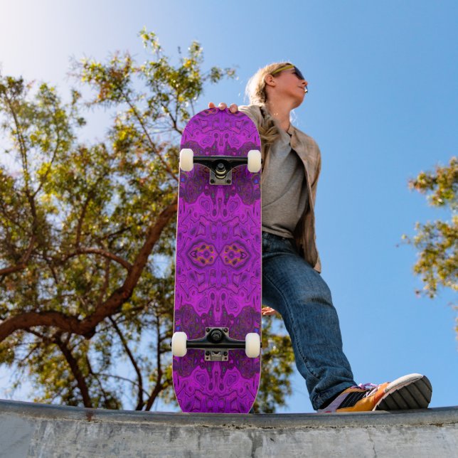 Abstract Magenta and Black Groovy Pattern Skateboard (Outdoor 1)