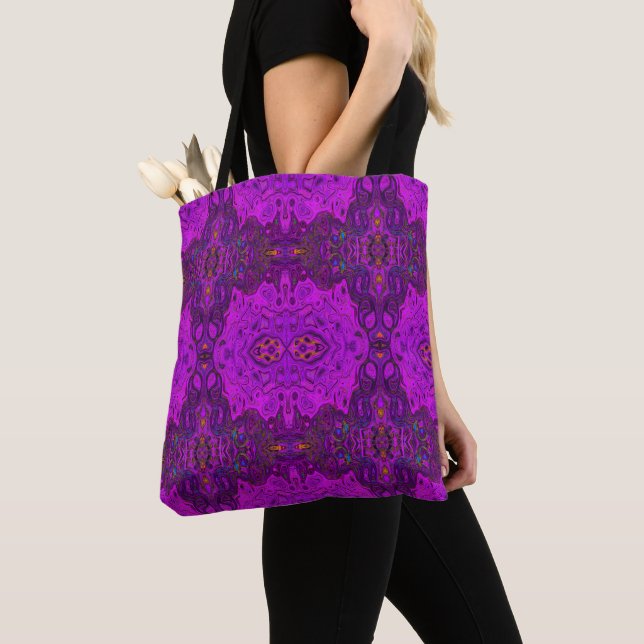 Abstract Magenta and Black Groovy Pattern Tote Bag (Close Up)