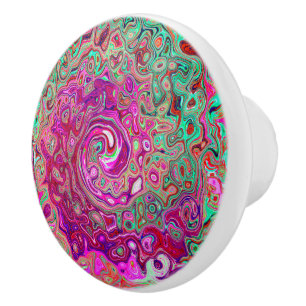 Abstract Magenta and Green Retro Liquid Swirl Ceramic Knob
