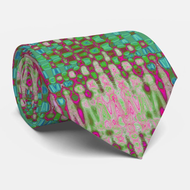Abstract Magenta and Green Wavy Atomic Clouds Tie (Rolled)