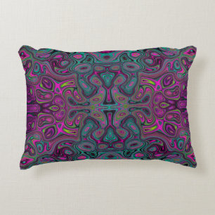 Abstract Magenta and Teal Blue Groovy Pattern Decorative Cushion