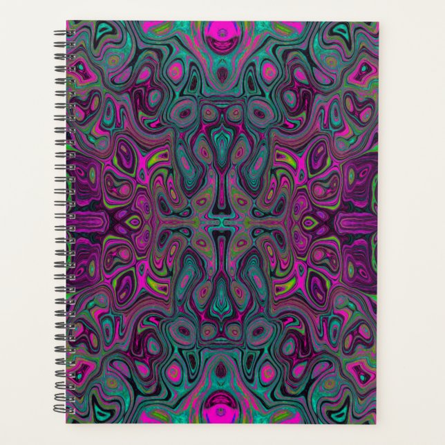 Abstract Magenta and Teal Blue Groovy Pattern Planner (Front)