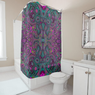Abstract Magenta and Teal Blue Groovy Pattern Shower Curtain