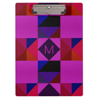 Abstract Magenta Geometric Pattern Monogram Clipboard