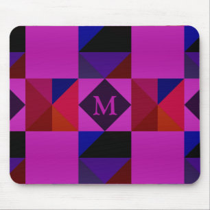 Abstract Magenta Geometric Pattern Monogram Mouse Mat