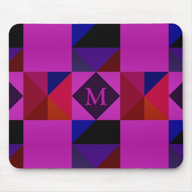 Abstract Magenta Geometric Pattern Monogram Mouse Mat (Front)