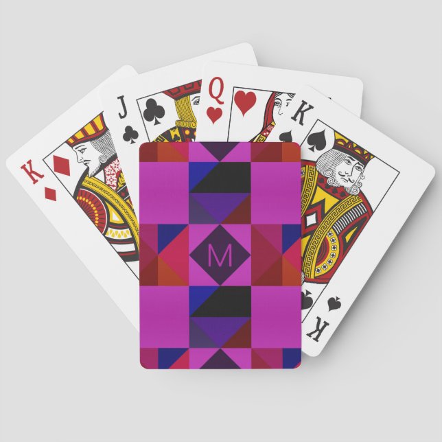 Abstract Magenta Geometric Pattern Monogram Playing Cards (Back)