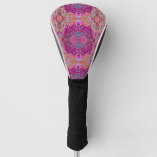 Abstract Magenta Pink, Blue and Red Groovy Pattern Golf Head Cover