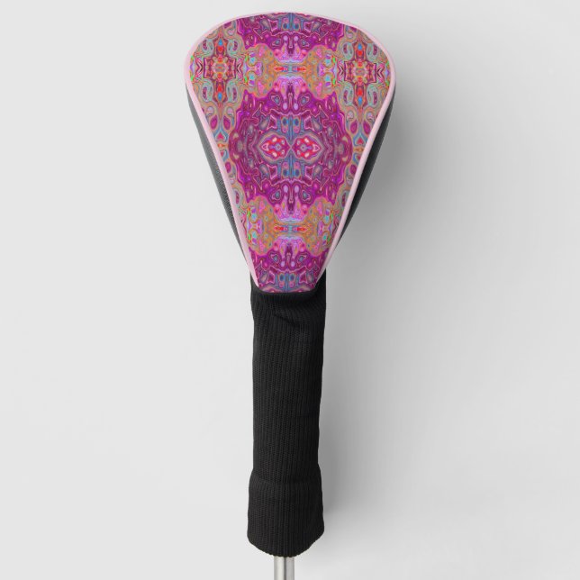 Abstract Magenta Pink, Blue and Red Groovy Pattern Golf Head Cover (Front)