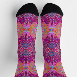 Abstract Magenta Pink, Blue and Red Groovy Pattern Socks